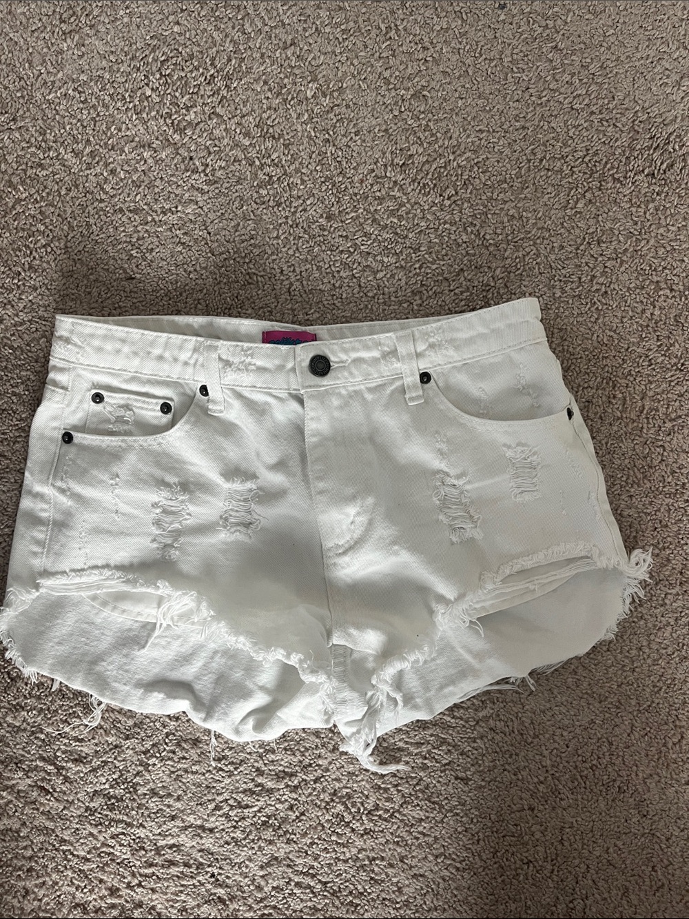 Edikted White Distressed Denim Cutoff Shorts